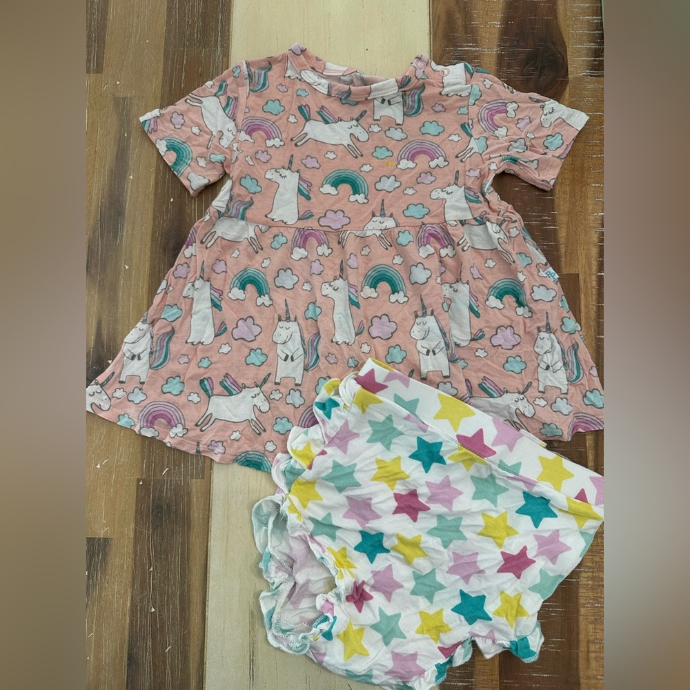 Posh Peanut Olive unicorn peplum bummie set 2T